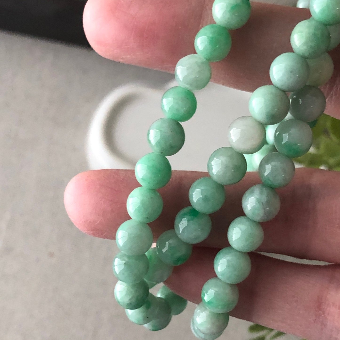 6.4mm Sweet Green Jadeite Jade Round Bead Bracelet Necklace