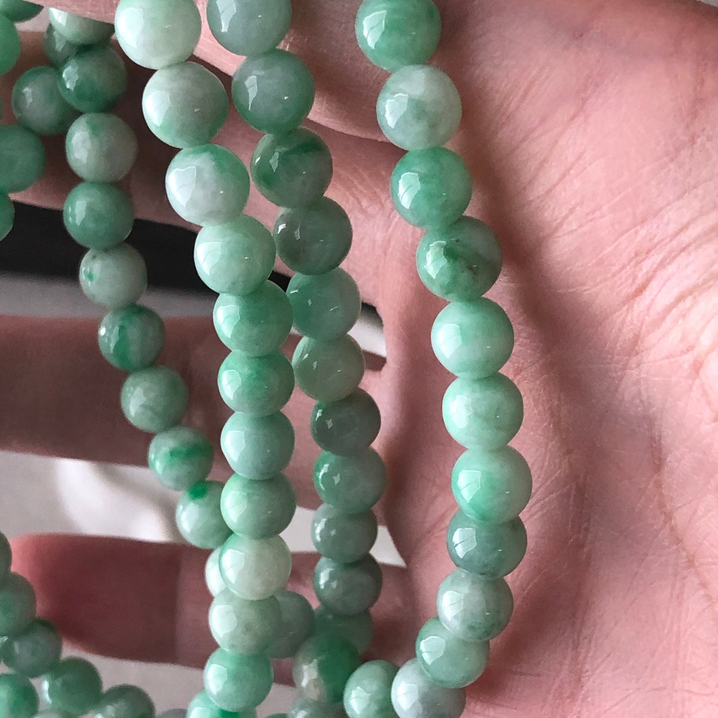 6.4mm Sweet Green Jadeite Jade Round Bead Bracelet Necklace