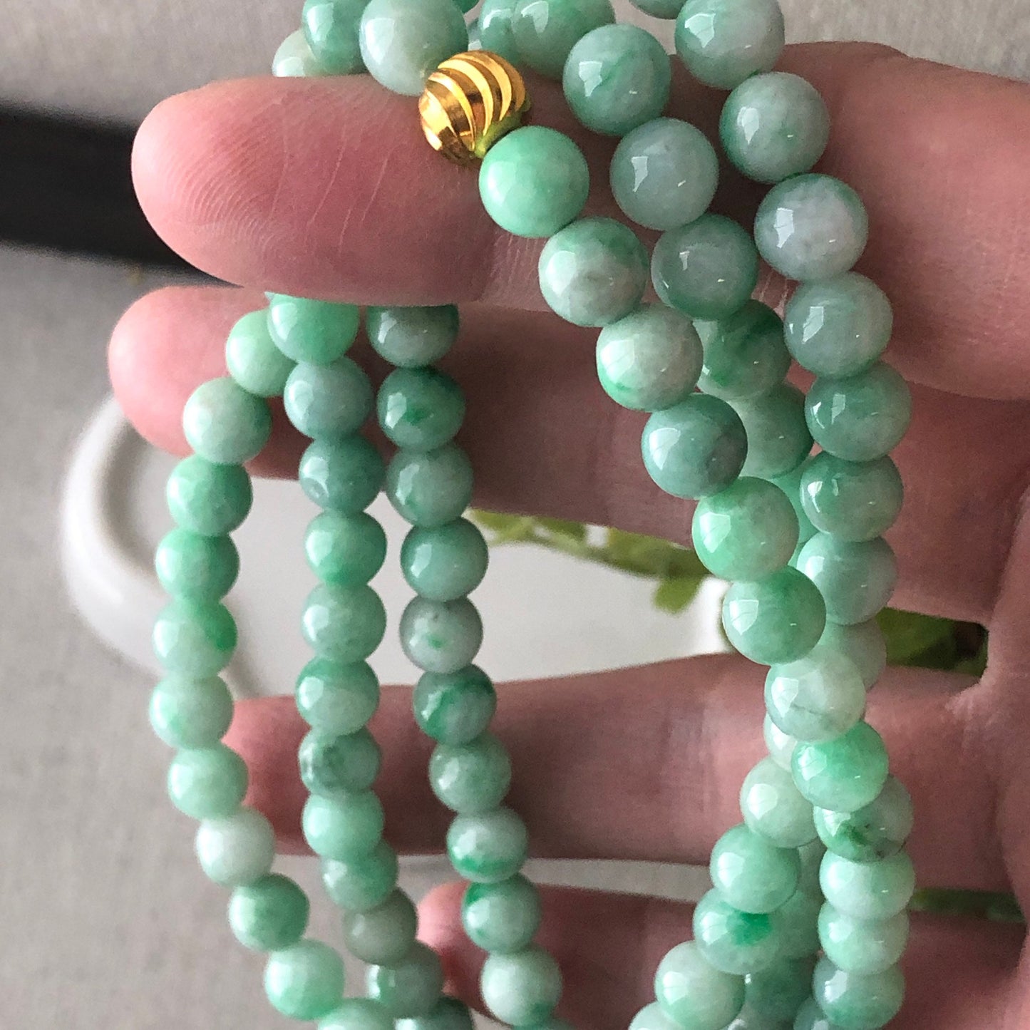 6.4mm Sweet Green Jadeite Jade Round Bead Bracelet Necklace