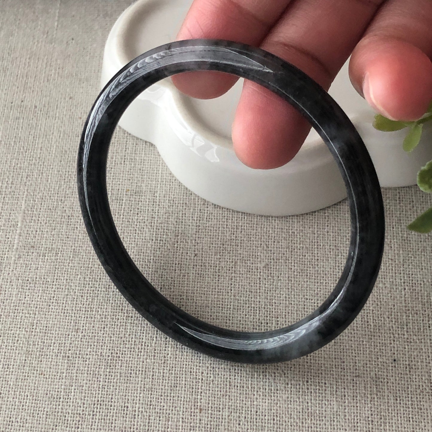 55.4mm Icy Wuji Black Slim Jadeite Jade Bangle