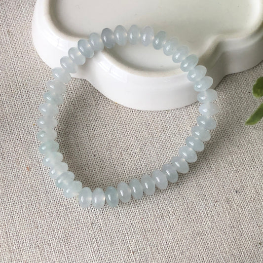 RARE 7.4 mm High Icy Glossy Blue Glow Jade Jadeite Round Flat Bead Bracelet