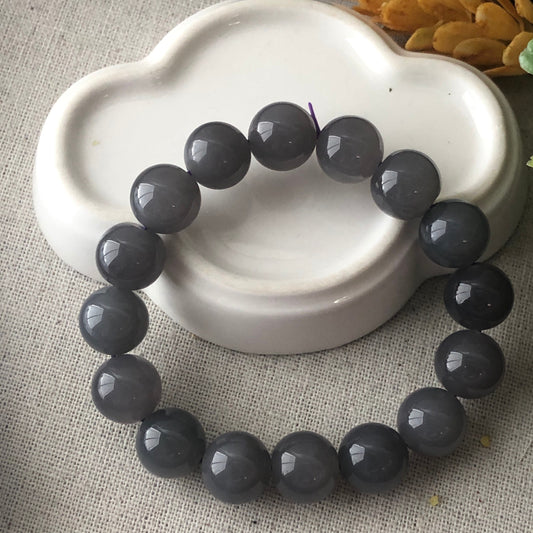 11.7 mm Icy Smoky Lavender Hetian Jade Bead Bracelet RARE