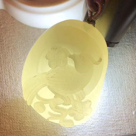 50mm Icy Hetian Nephrite Jade Carved Landscape Scenery Flower Bird Pendant