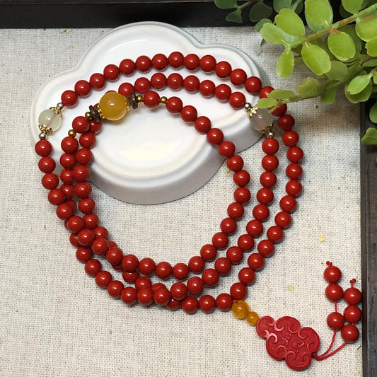 6.2 mm Cinnabar Red Bead Bracelet Necklace