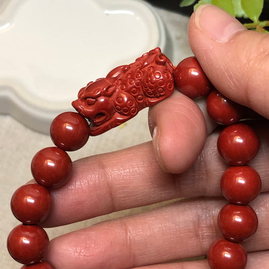 10 mm Cinnabar Imperial Rust Red Bead Bracelet
