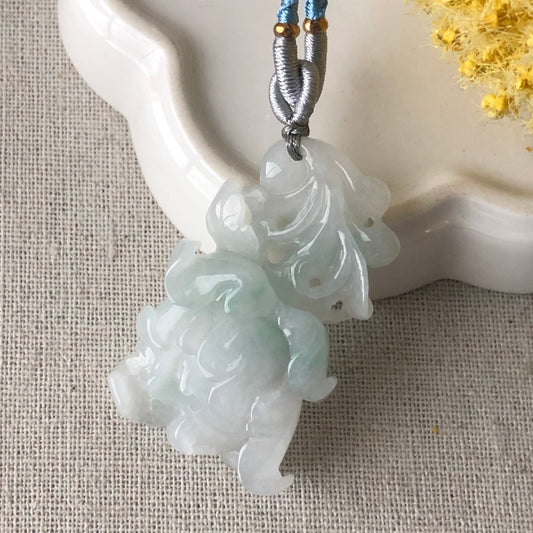 46mm Icy Tint Green Jadeite Jade Carved Flower Pendant