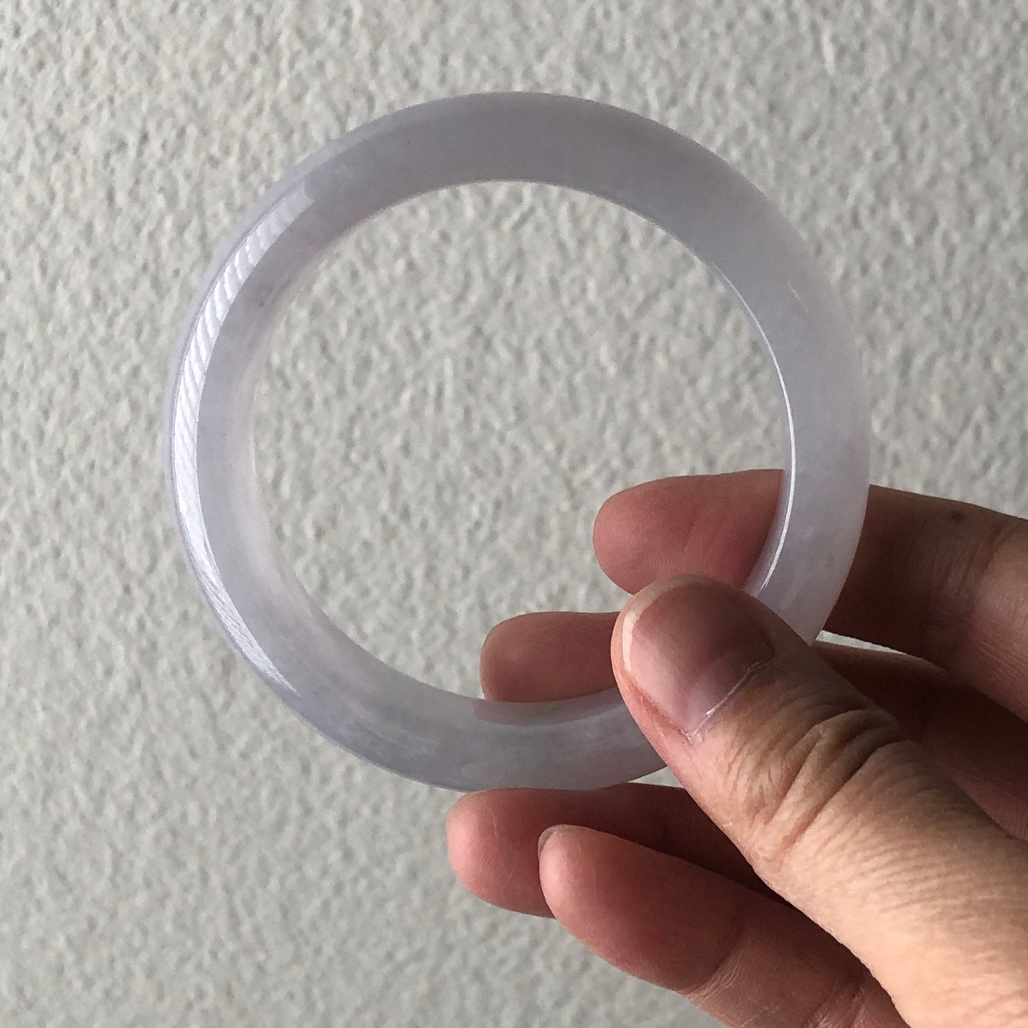 55 mm Icy White Tint Lavender Jadeite Jade D shaped Bangle