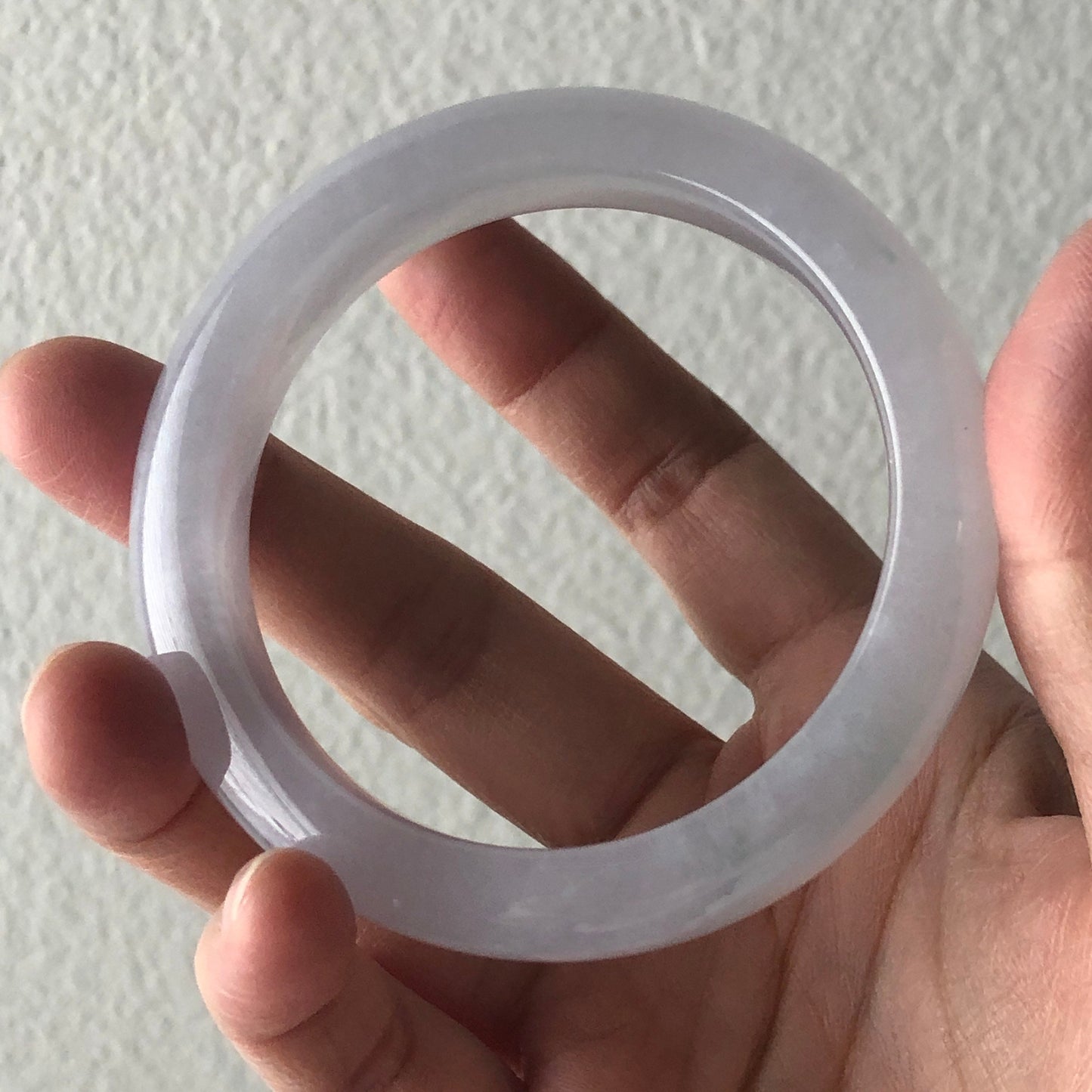 55 mm Icy White Tint Lavender Jadeite Jade D shaped Bangle
