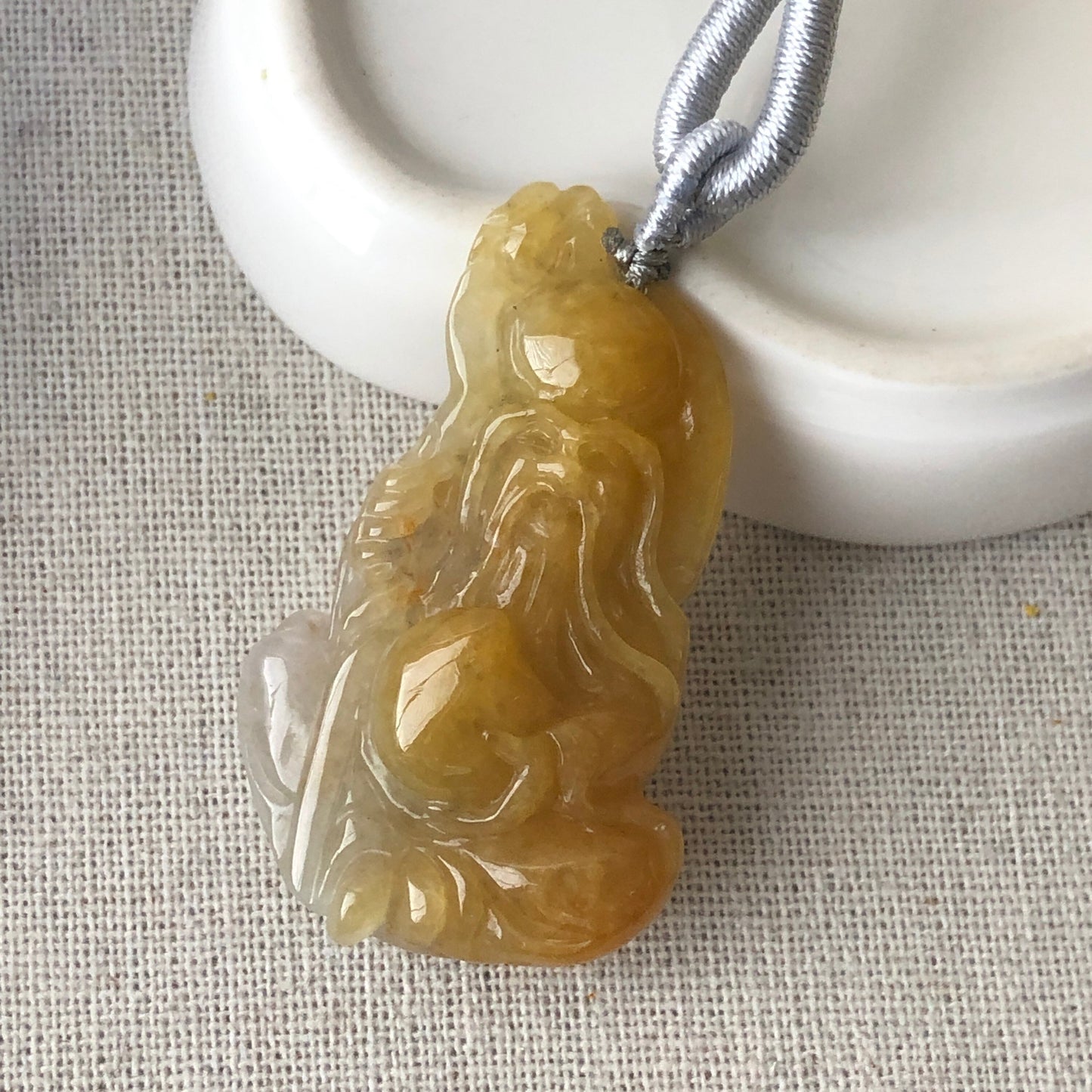 46mm Jadeite Jade Carved Yellow Longevity God Pendant
