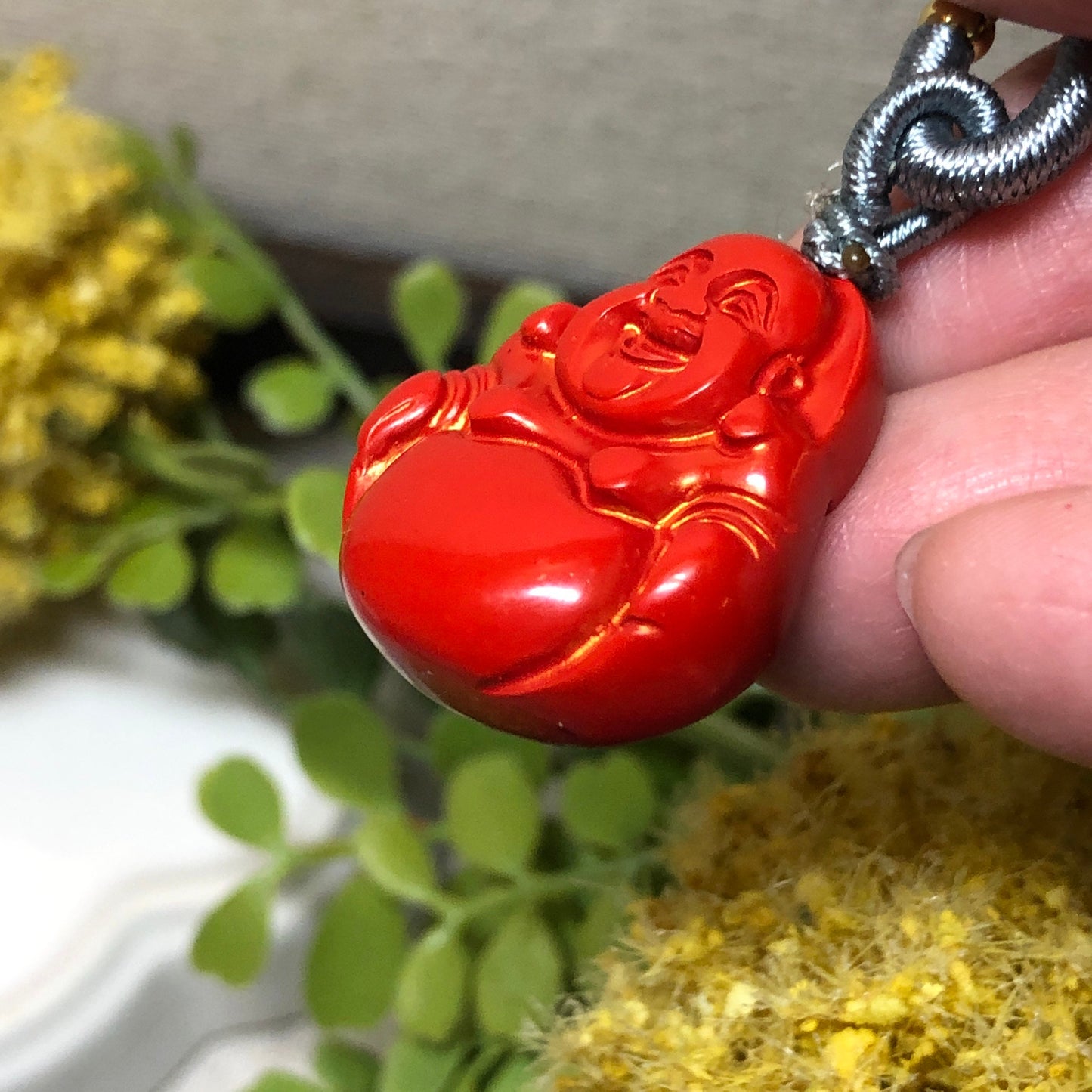 26.8 mm Cinnabar Carved Red Buddha Pendant NOT JADE