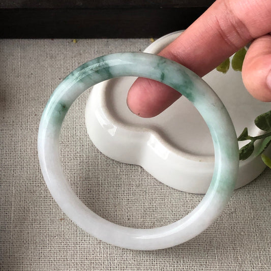 55mm Duo Green Float Flowers Jadeite Jade Round Bangle