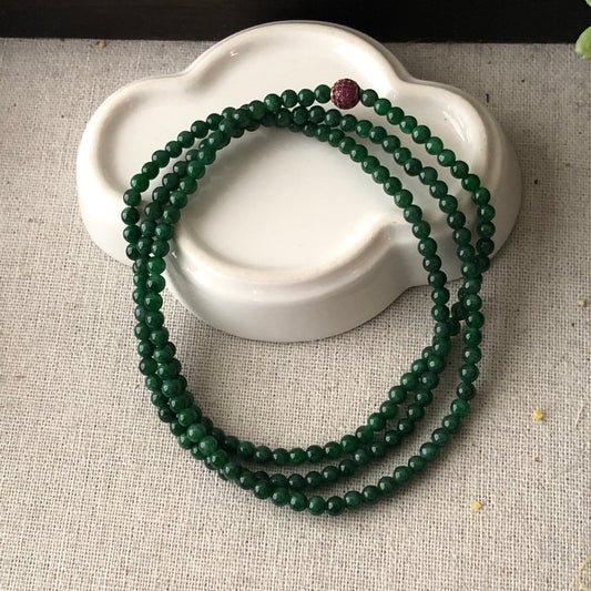 3.5mm Imperial Green Jadeite Jade Round Bead Bracelet Necklace