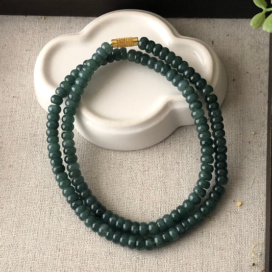 5.8mm Blue Green Jadeite Jade Flat Round Bead Bracelet Necklace