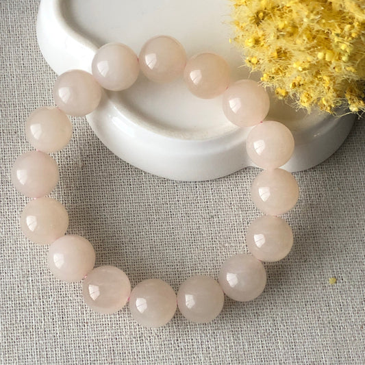 12.2 mm Pink Hetian Jade Bead Bracelet RARE
