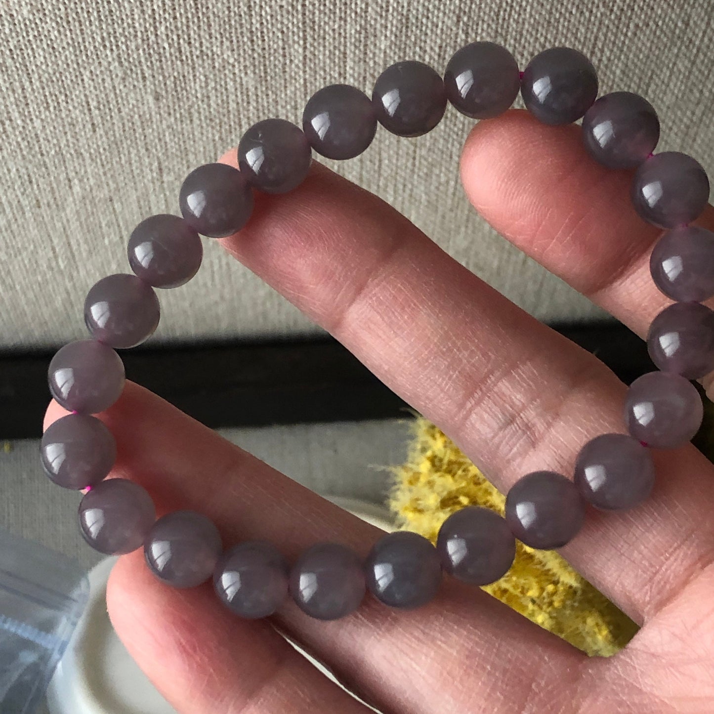 8 mm Smoky Pink Lavender Hetian Jade Bead Bracelet RARE