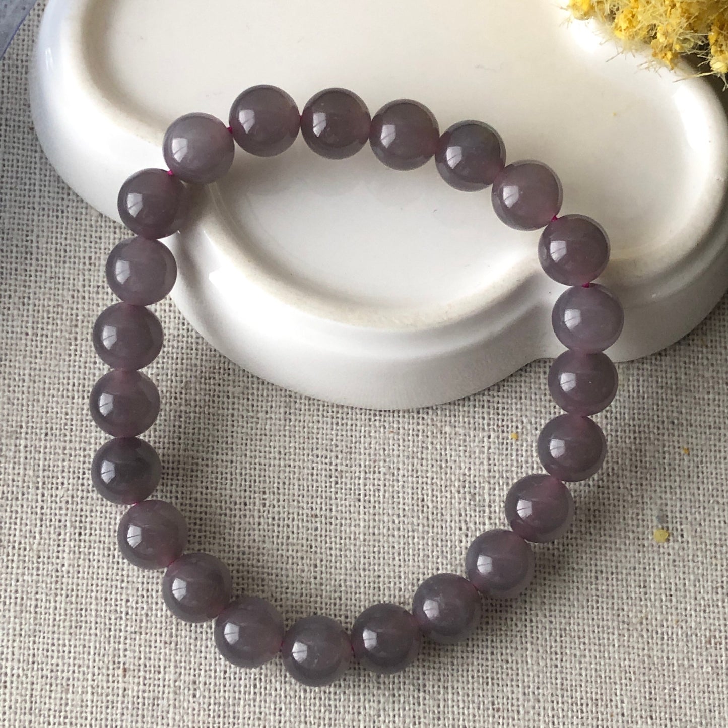 8 mm Smoky Pink Lavender Hetian Jade Bead Bracelet RARE