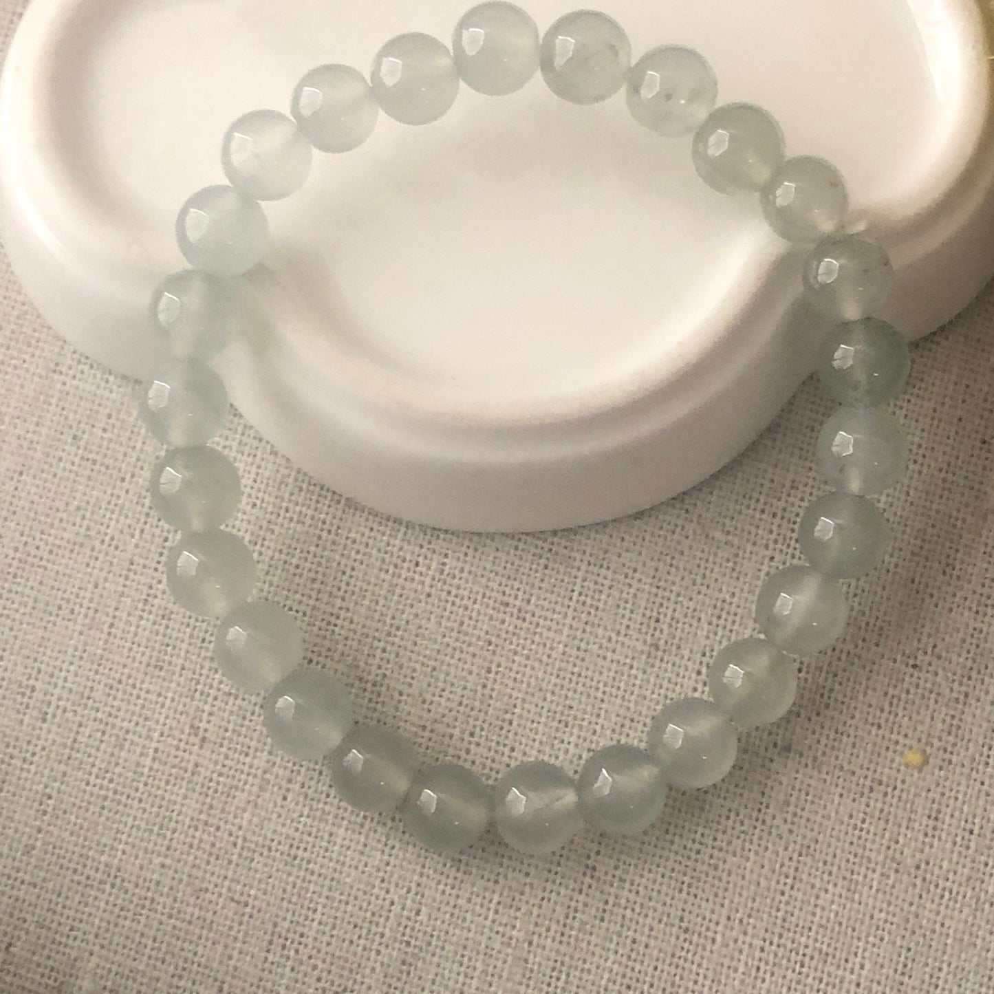 7.4 mm Icy Tint Green Jadeite Jade Bead Bracelet Glossy