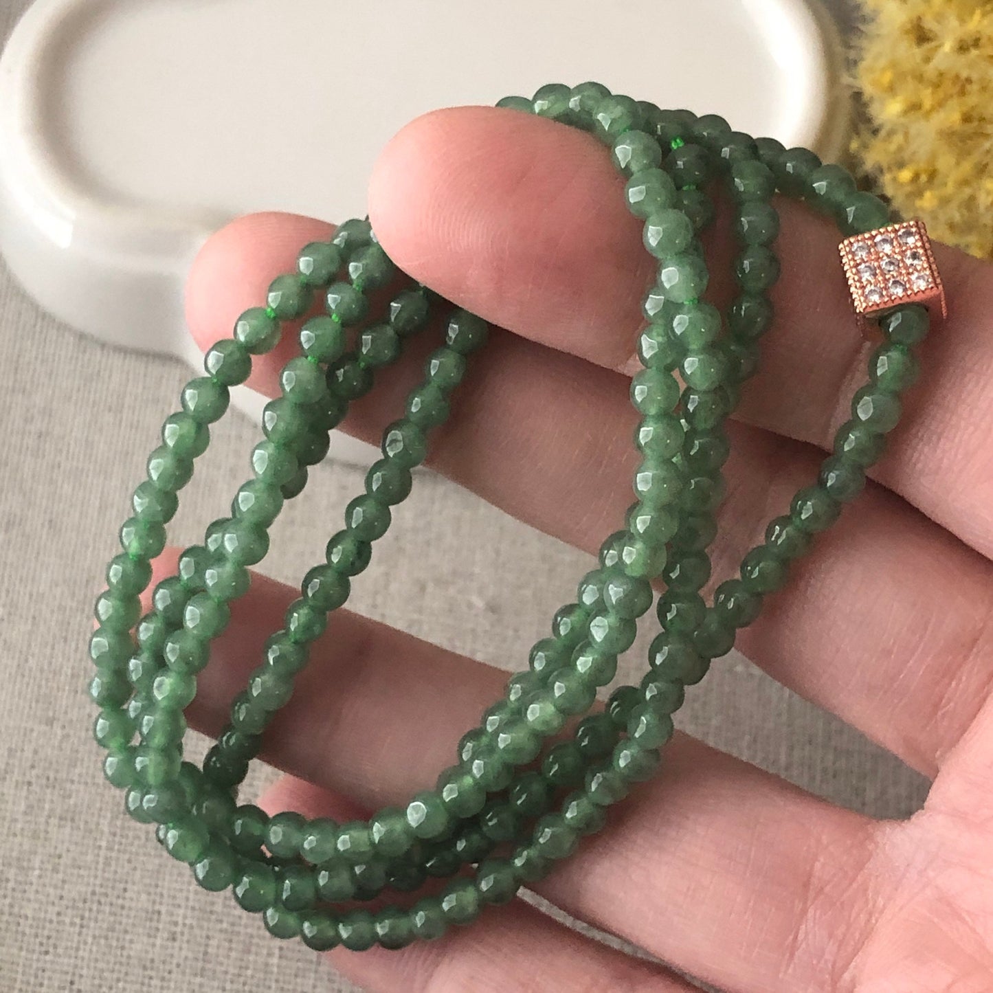 3.5mm Jade Jadeite Icy Green Round Bead Necklace Bracelet