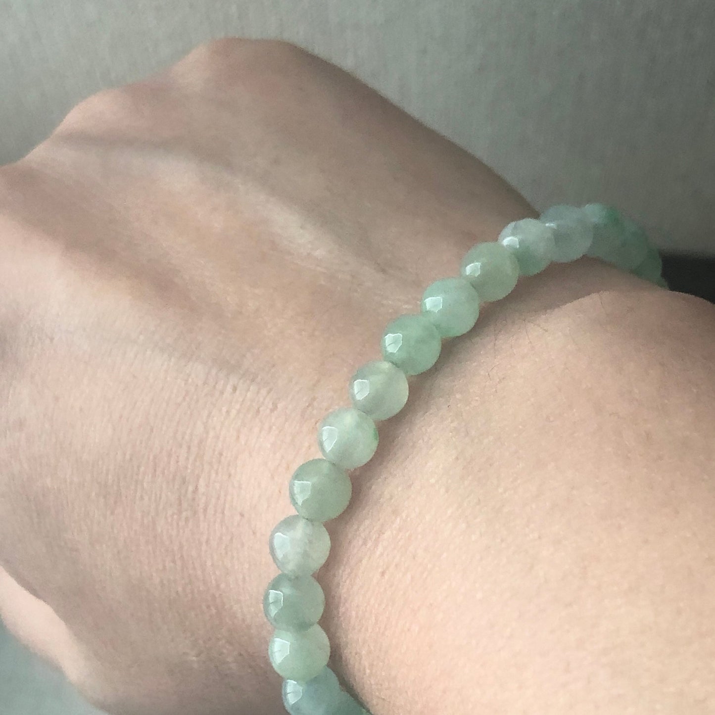 6 mm Icy Tint Green Jadeite Jade Bead Bracelet Glossy