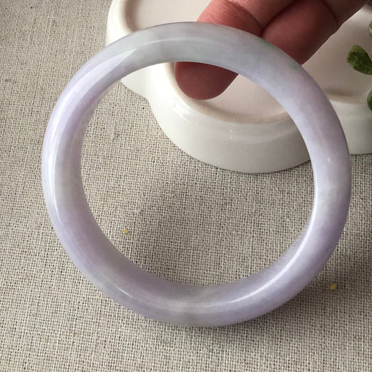 57mm Grade A icy Earthy LAVENDER D-SHAPED Jadeite Jade Bangle