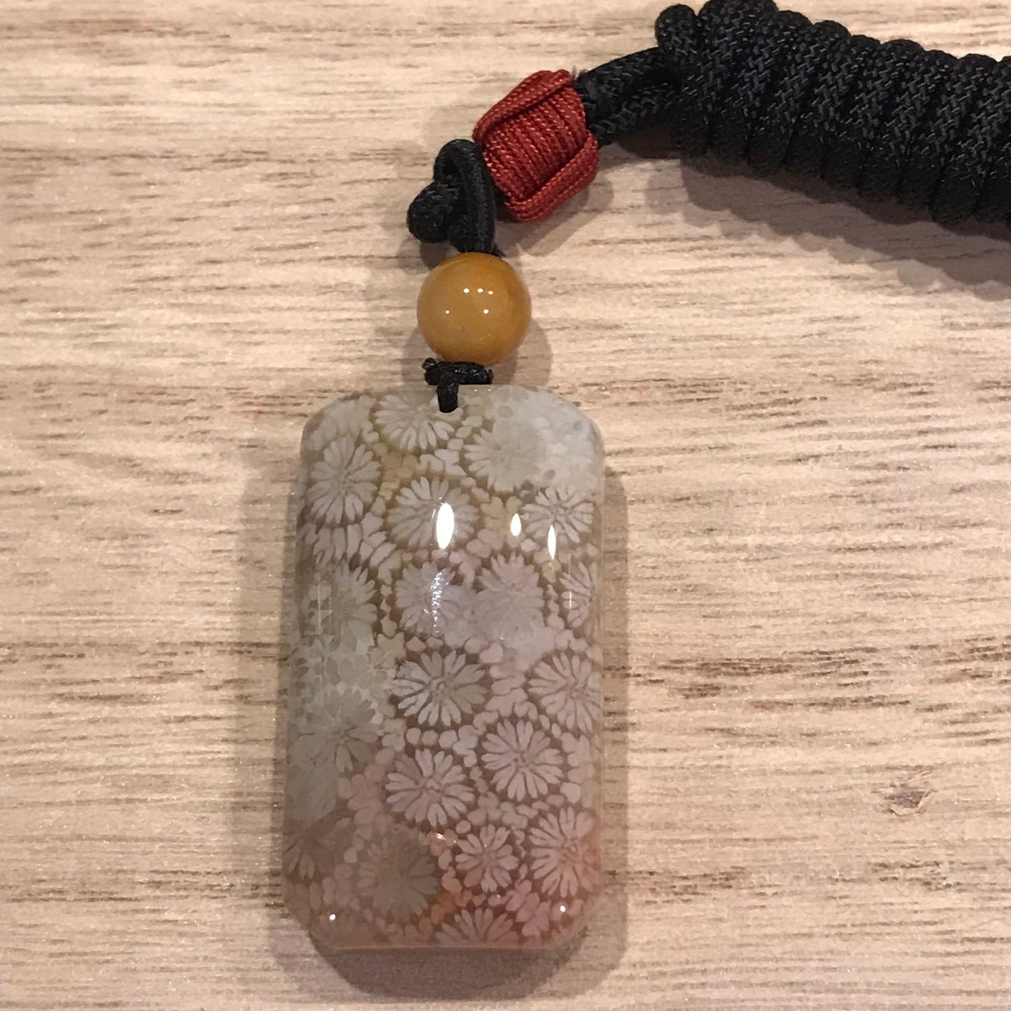 38.7mm Beige Pink Fossil Coral Pendant with Neck Rope Tie BC003