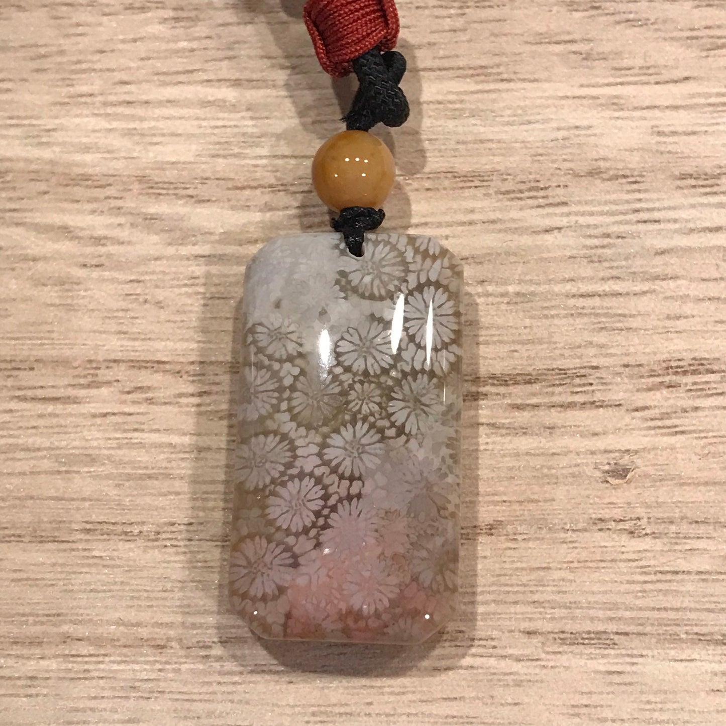 38.7mm Beige Pink Fossil Coral Pendant with Neck Rope Tie BC003