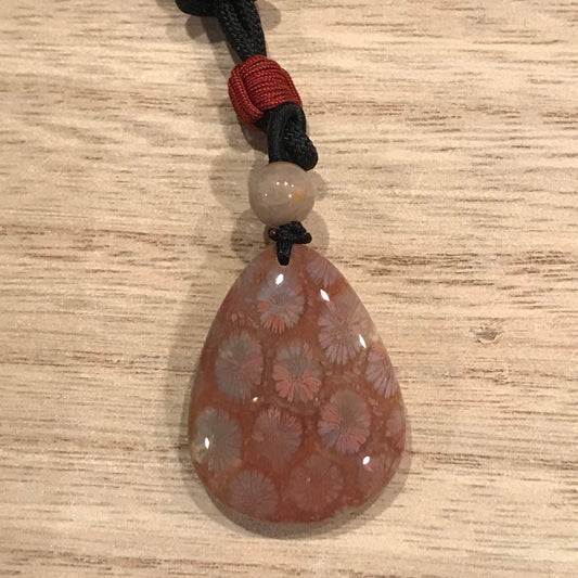 34.8mm Maive Pink Fossil Coral Pendant with Neck Rope Tie BC004