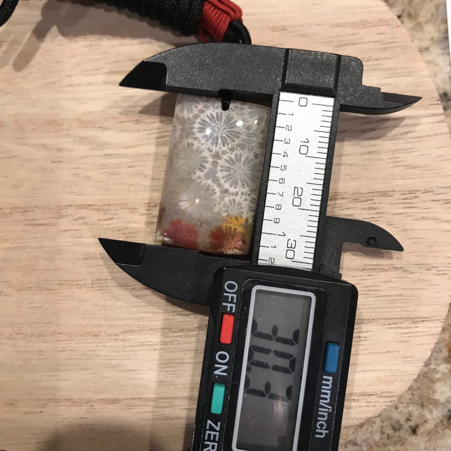 30.3mm Beige Grey Maive Fossil Coral Pendant with Neck Rope Tie BC006