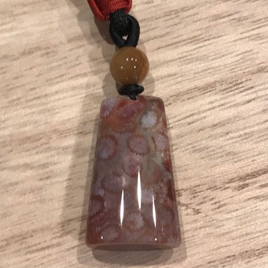 38.8mm Mauve Fossil Coral Pendant with Neck Rope Tie BC007