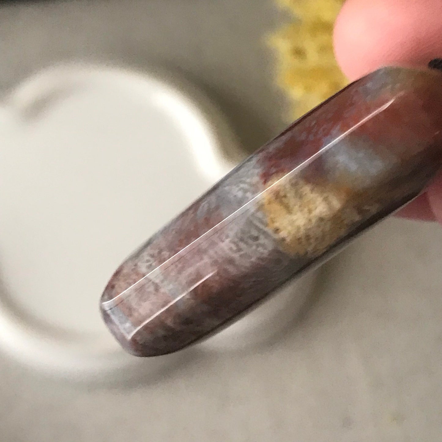 38.8mm Mauve Yellow Tone Fossil Coral Pendant with Neck Rope Tie FC2004