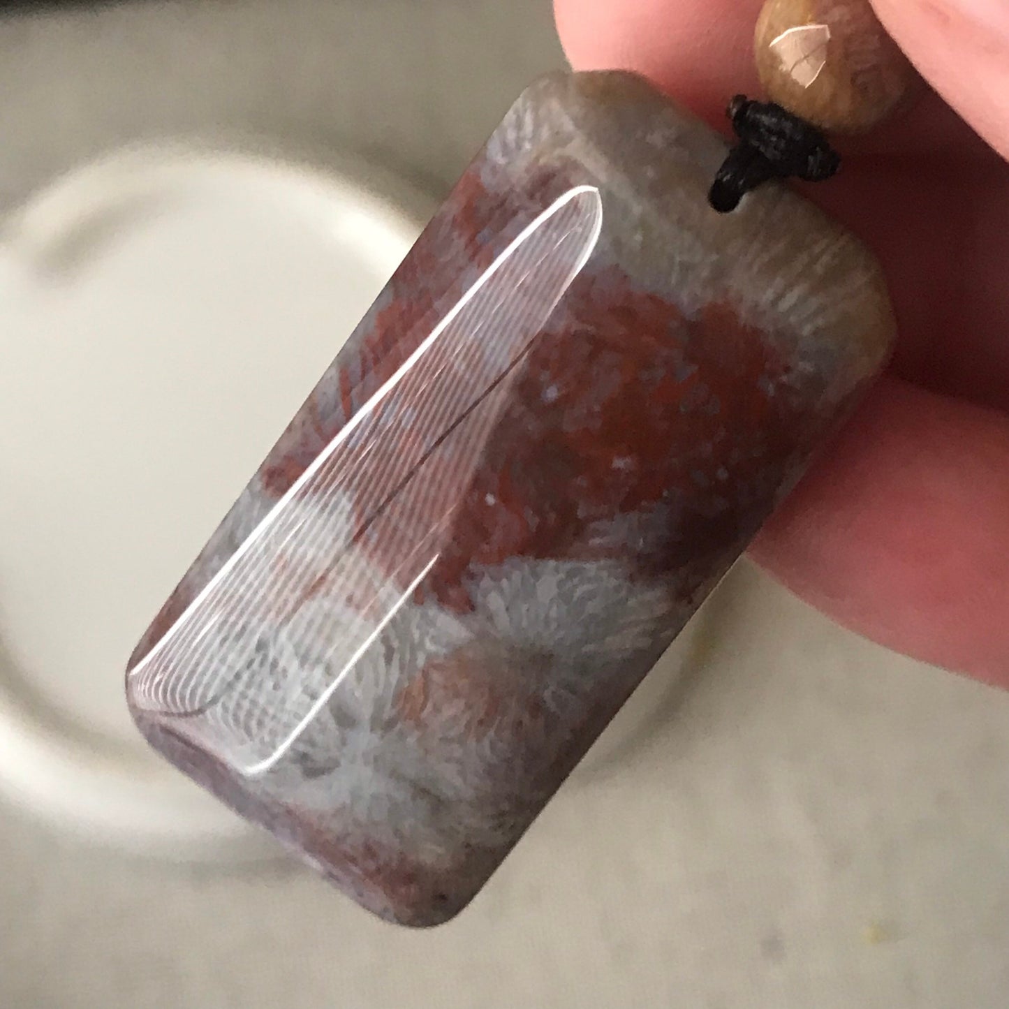 38.8mm Mauve Yellow Tone Fossil Coral Pendant with Neck Rope Tie FC2004