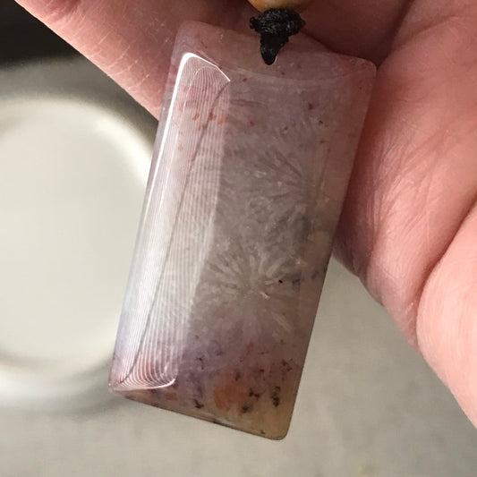 38.8mm Mauve Yellow Tone Fossil Coral Pendant with Neck Rope Tie FC2003