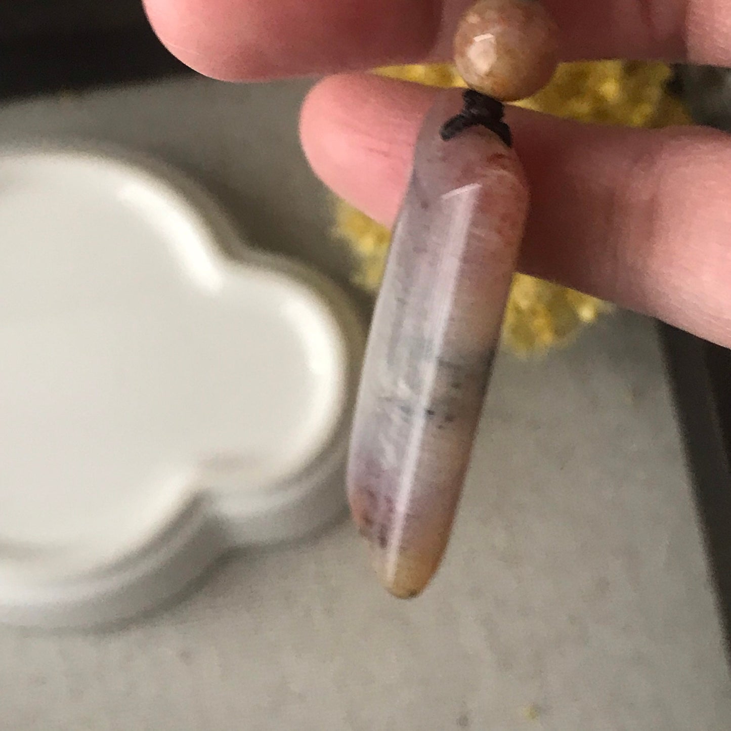 38.8mm Mauve Yellow Tone Fossil Coral Pendant with Neck Rope Tie FC2003