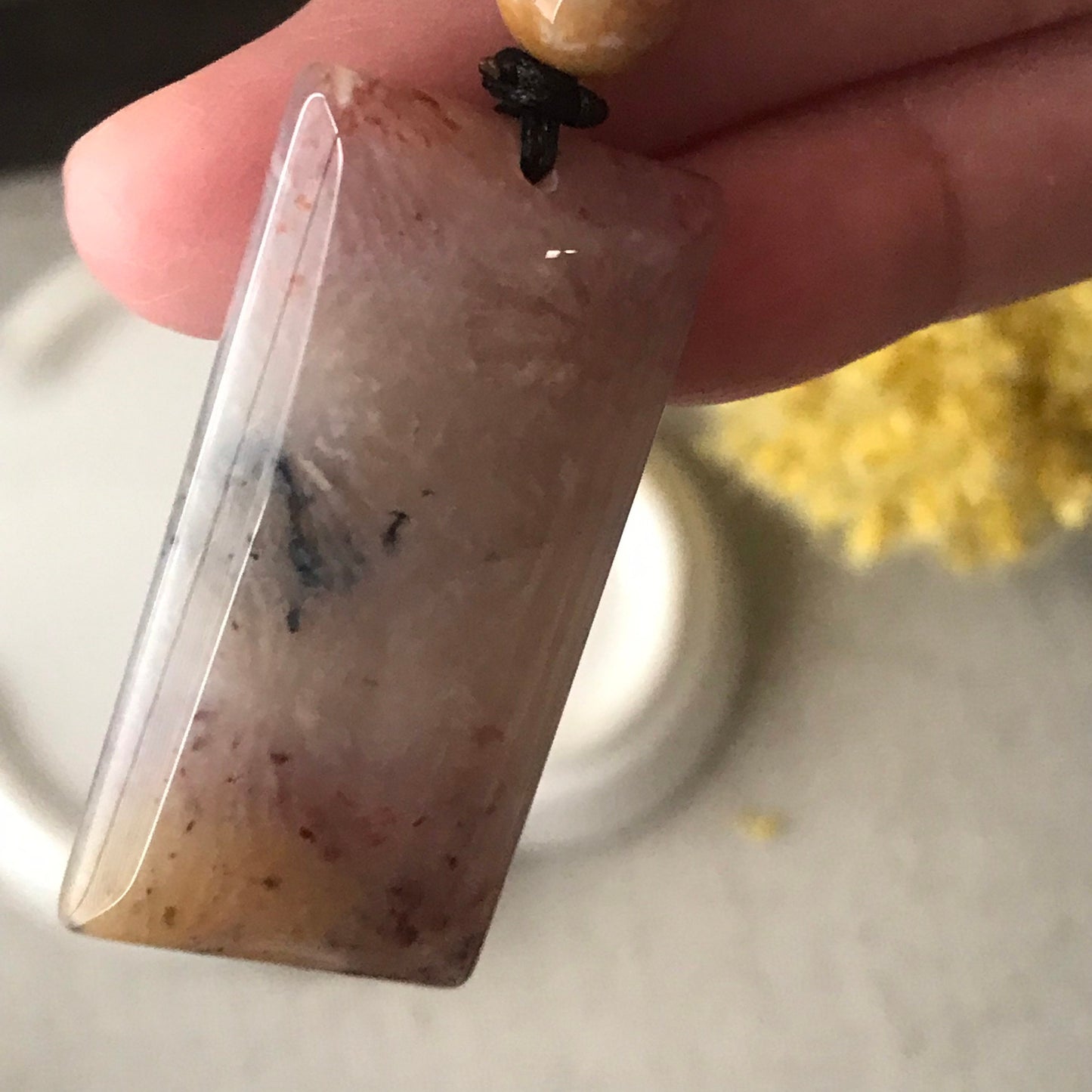 38.8mm Mauve Yellow Tone Fossil Coral Pendant with Neck Rope Tie FC2003