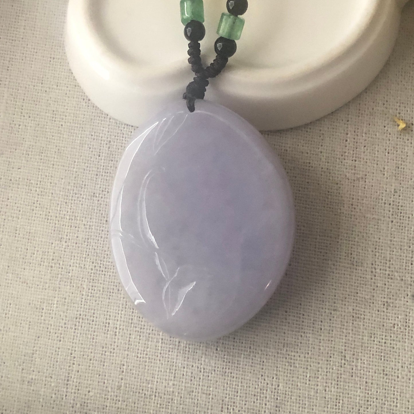 50 mm Icy Lavender Glutinous Fine Floral Jadeite Jade Pendant