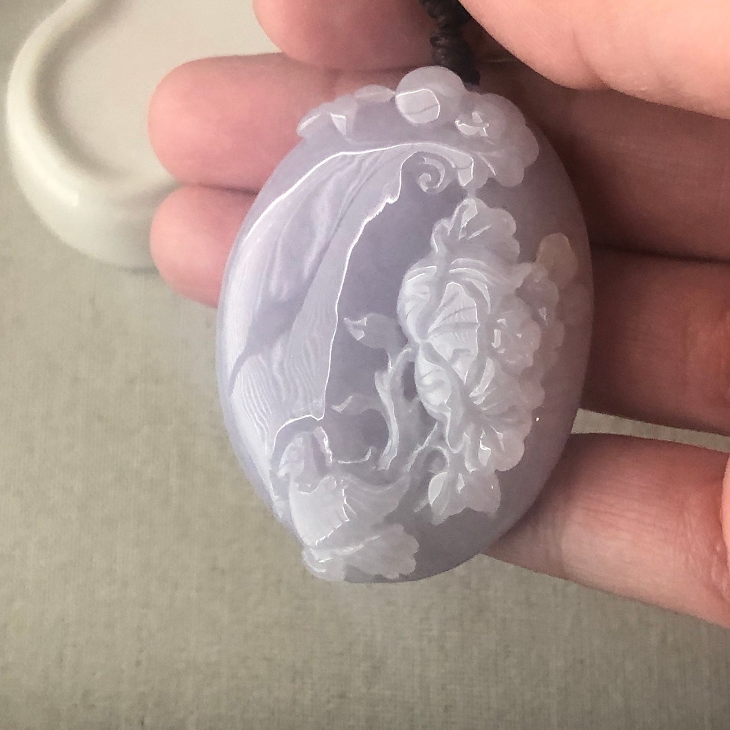 50 mm Icy Lavender Glutinous Fine Floral Jadeite Jade Pendant