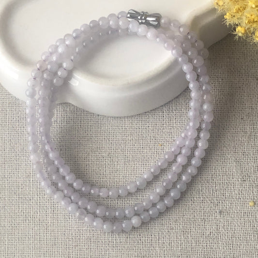 3.4mm Jade Jadeite Mini Icy Tint Lavender Bead Necklace Bracelet