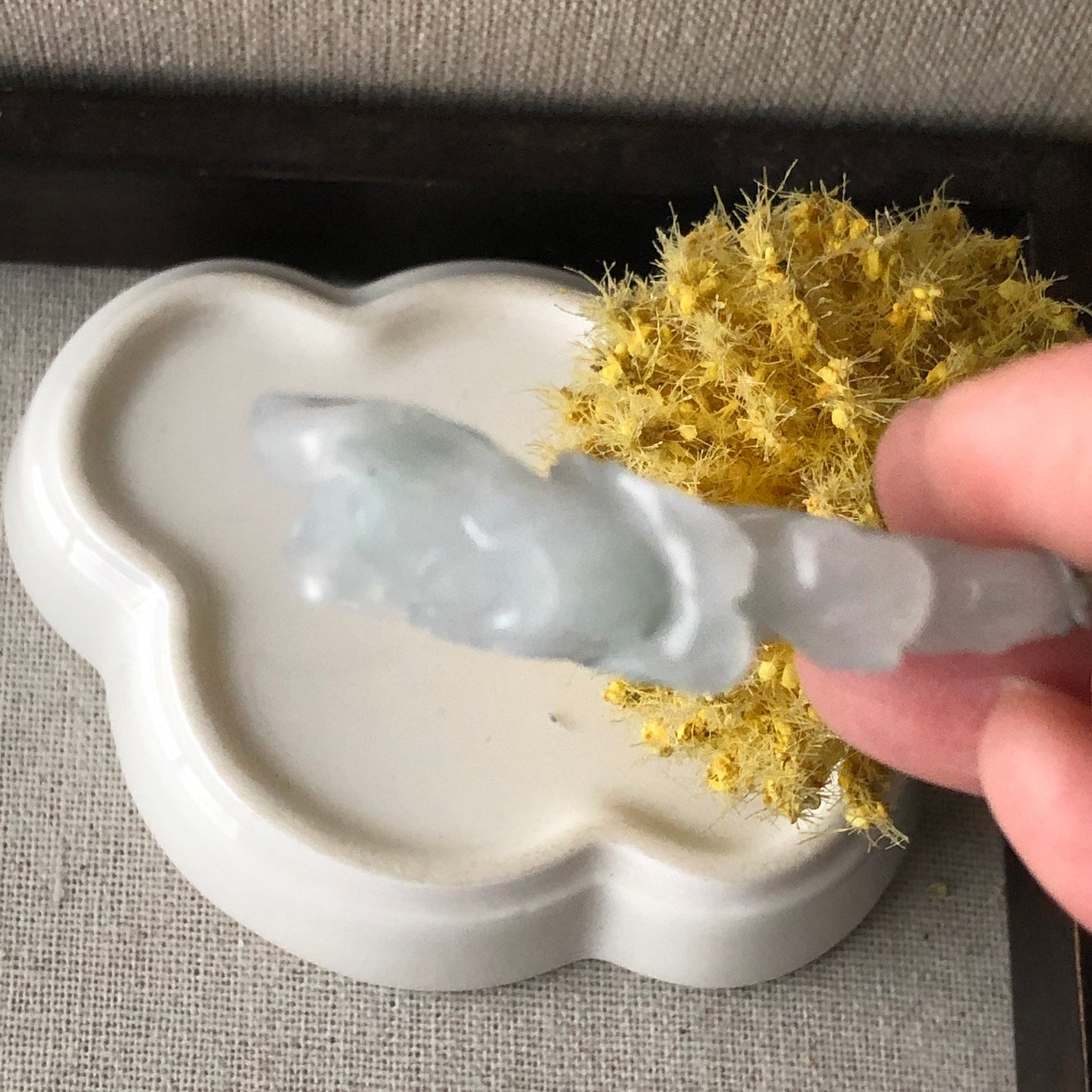 46mm Icy Tint Green Jadeite Jade Carved Flower Pendant