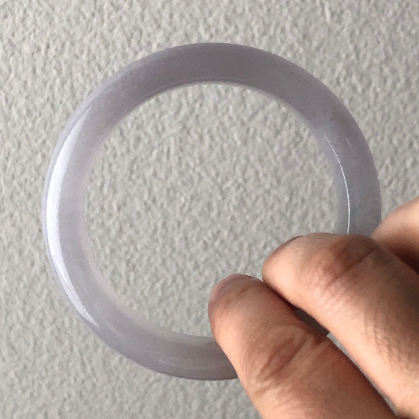 55 mm Icy White Tint Lavender Jadeite Jade D shaped Bangle