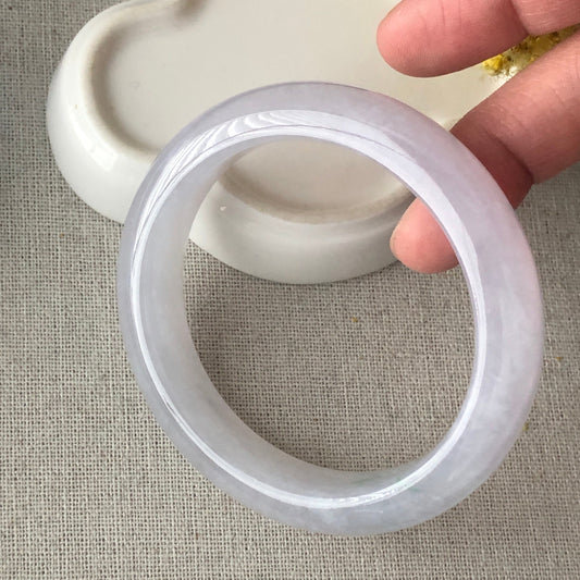 55 mm Icy White Tint Lavender Jadeite Jade D shaped Bangle