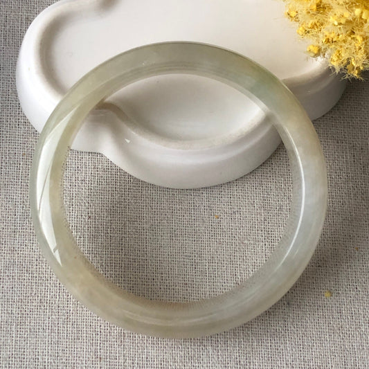 58 mm Icy Tint Yellow Jadeite Jade D shaped Bangle