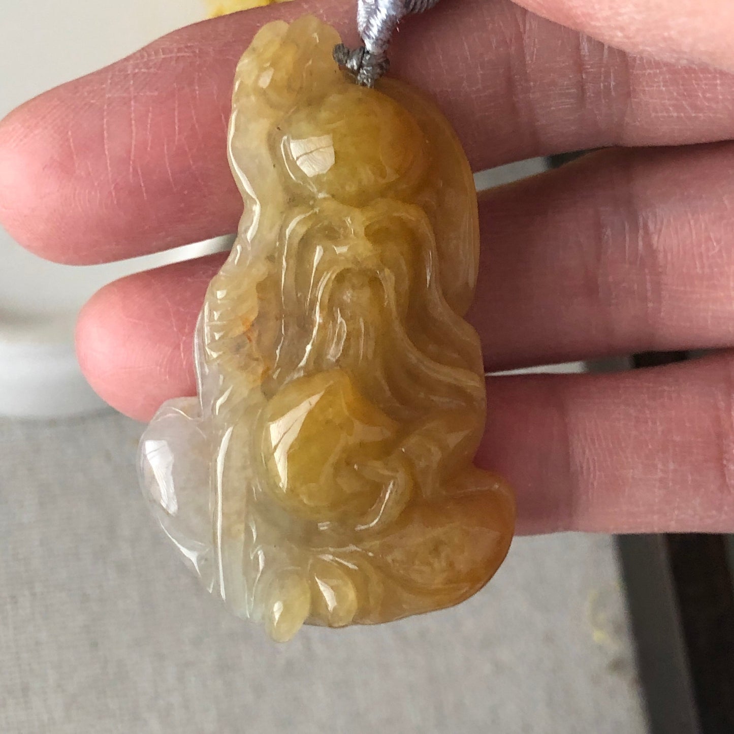 46mm Jadeite Jade Carved Yellow Longevity God Pendant