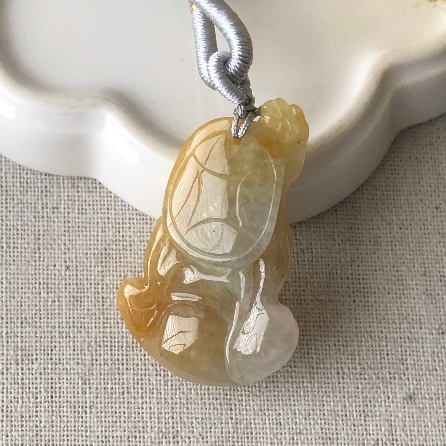 46mm Jadeite Jade Carved Yellow Longevity God Pendant