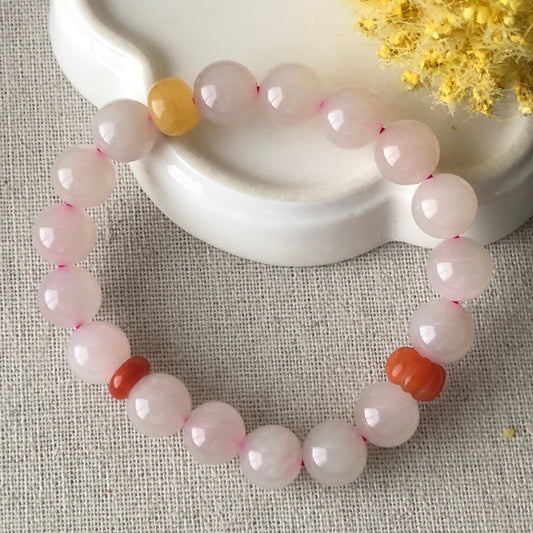 10 mm Pink Hetian Jade Bead Bracelet RARE