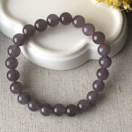 8 mm Smoky Pink Lavender Hetian Jade Bead Bracelet RARE