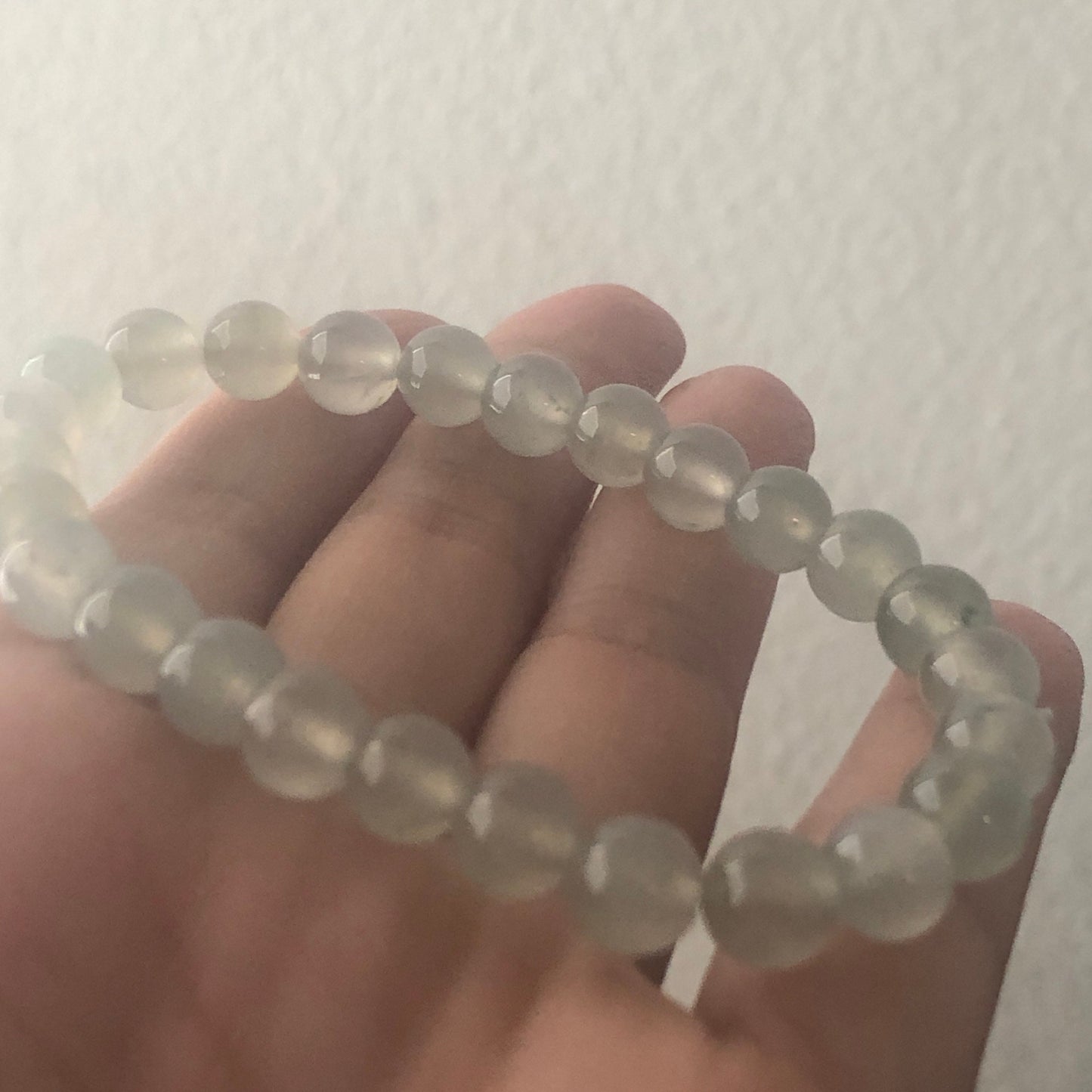 7.4 mm Icy Tint Green Jadeite Jade Bead Bracelet Glossy