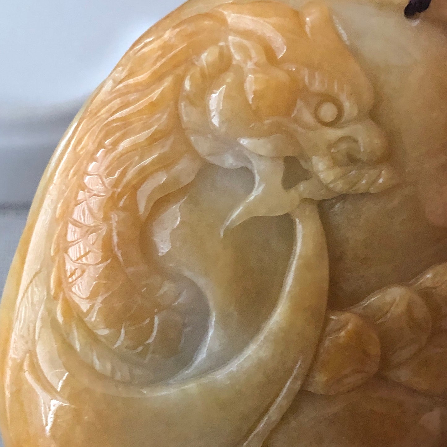 74.6mm Yellow Brown Jadeite Jade Carved General and Dragon Mask Display