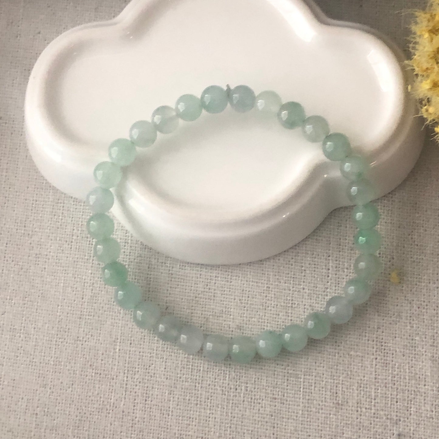 6 mm Icy Tint Green Jadeite Jade Bead Bracelet Glossy