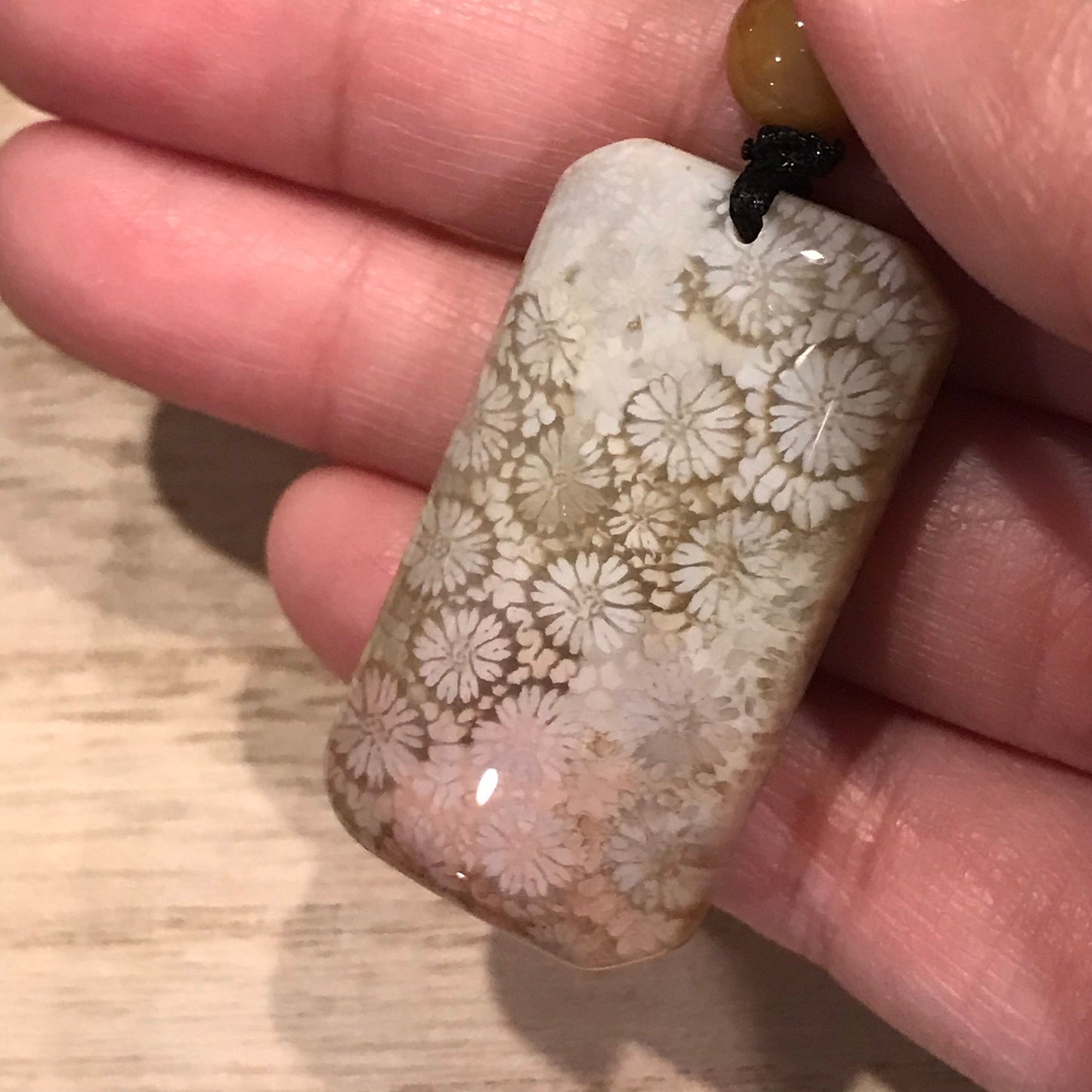 38.7mm Beige Pink Fossil Coral Pendant with Neck Rope Tie BC003