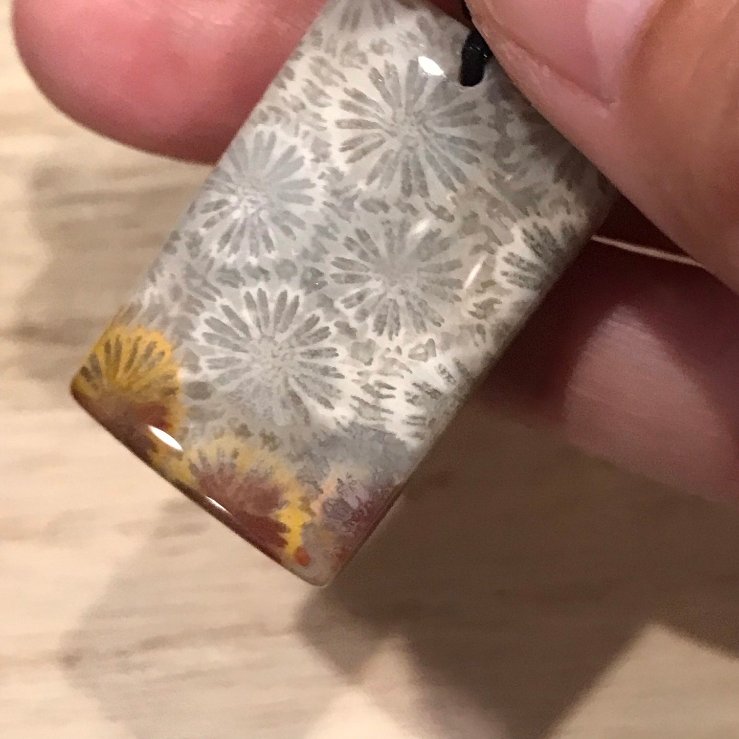 30.3mm Beige Grey Maive Fossil Coral Pendant with Neck Rope Tie BC006